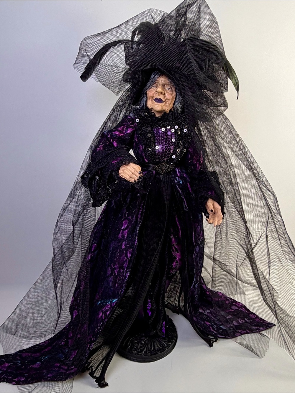 24” Victorian Gothic Witch Figurine Purple Black Halloween Display